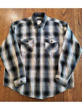 Codet Mens XL Plaid Button-Up Long Sleeve Shirt Green/Beige Cotton USA Made